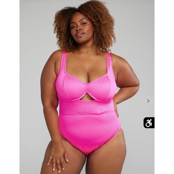 Hot Pink Textured One Piece Swimsuit with Underwire 2X (FTF) - Picture 2 of 12